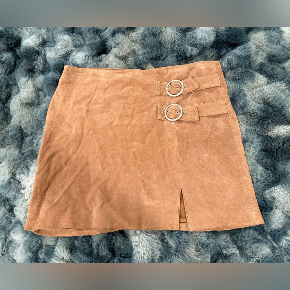 Blank NYC 100% Leather Suede Mini Skirt with Satin Lining
